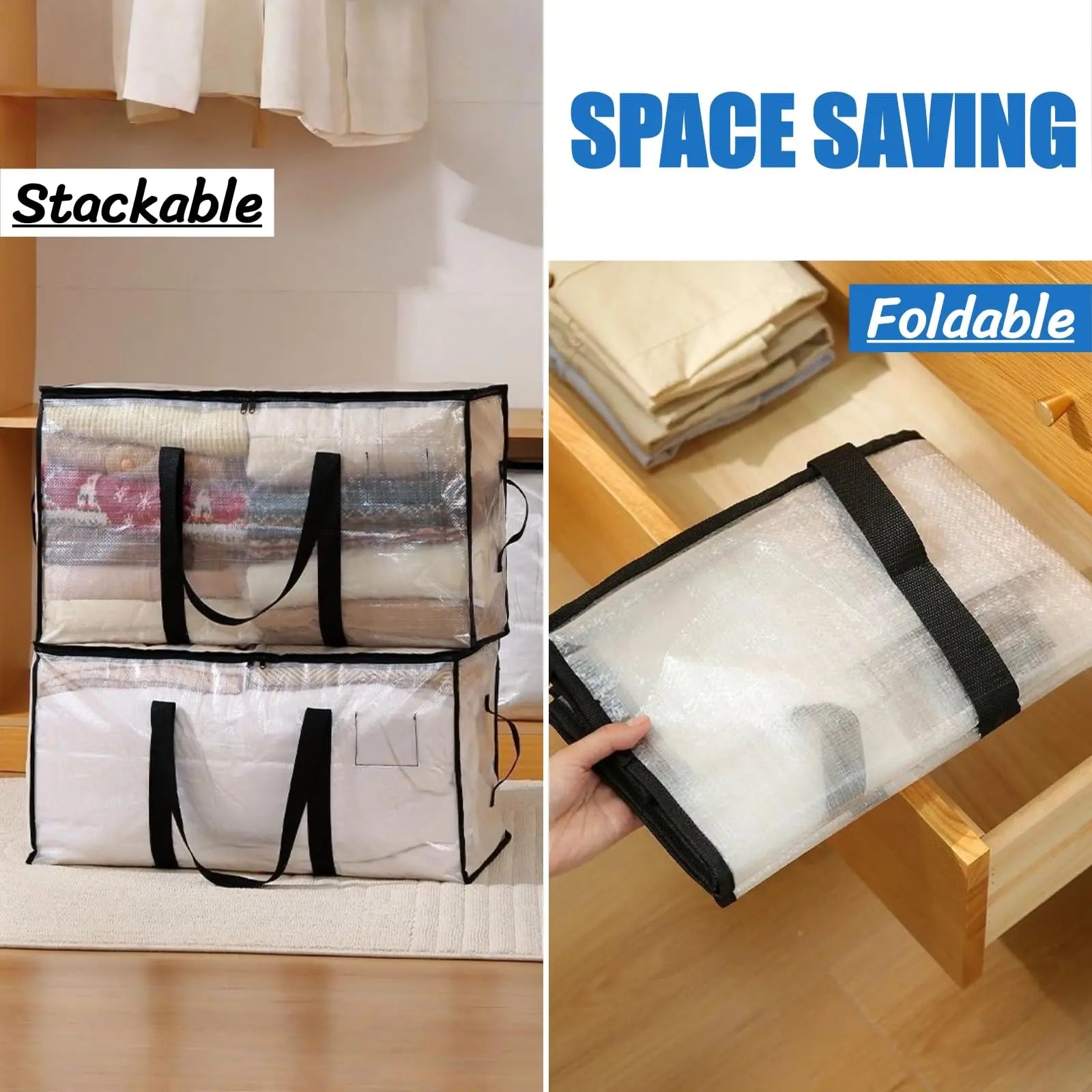Extra Large Heavy-Duty Waterproof Moving Bags with Reinforced Handles and Zippers, Transparent Storage Totes for Clothes, Bedding, and Dorm Use (Clear - 88L)