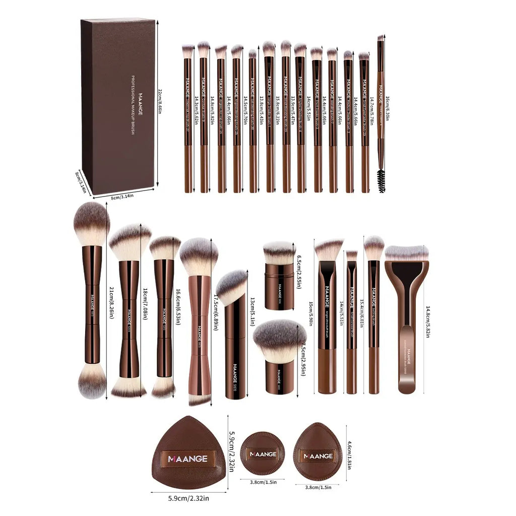 Maange 28-Piece Professional Makeup Brush Set with Foundation, Blush, Eyeshadow, Mascara Brushes, Powder Puffs, and Storage Box