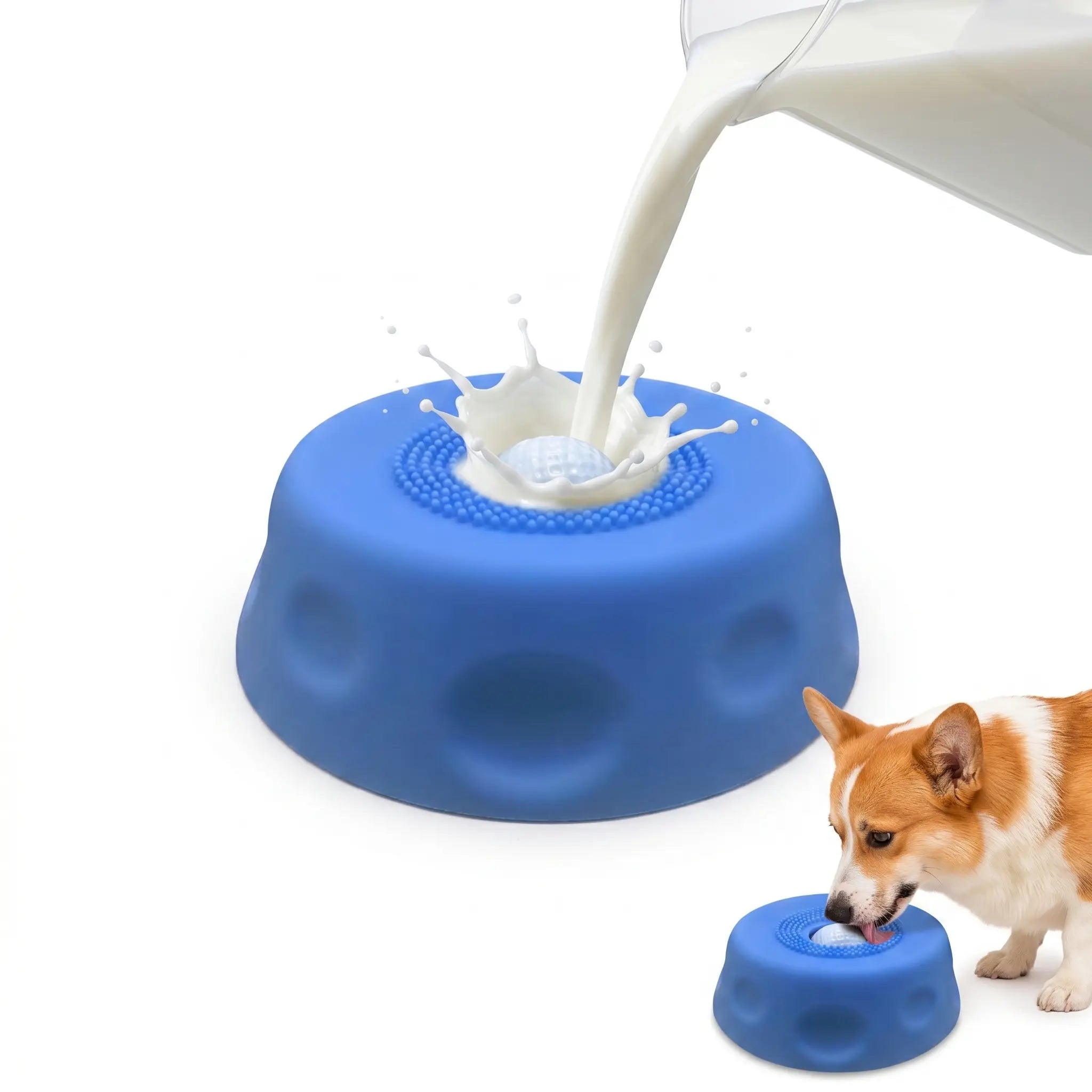Gonxac 3-in-1 Suction Lick Dog Bowl with Integrated Treat Ball and Cleaning Bristles, Non-Slip Slow Feeder for Liquid Treats, Mess-Free Oral Care Enrichment Mat for Yogurt and Peanut Butter, Featuring 8 Durable Suction Cups