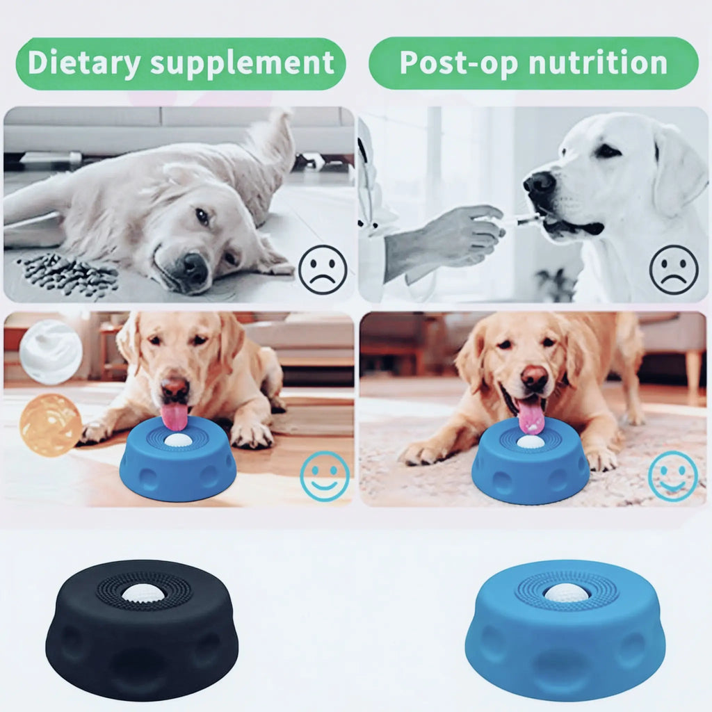 Gonxac 3-in-1 Suction Lick Dog Bowl with Integrated Treat Ball and Cleaning Bristles, Non-Slip Slow Feeder for Liquid Treats, Mess-Free Oral Care Enrichment Mat for Yogurt and Peanut Butter, Featuring 8 Durable Suction Cups