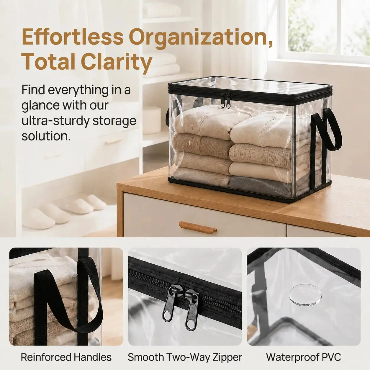Premium Heavy-Duty Clear Plastic Storage Box with Hinged Lid - High-Capacity Organizer for Home, Moving, and Attic Use