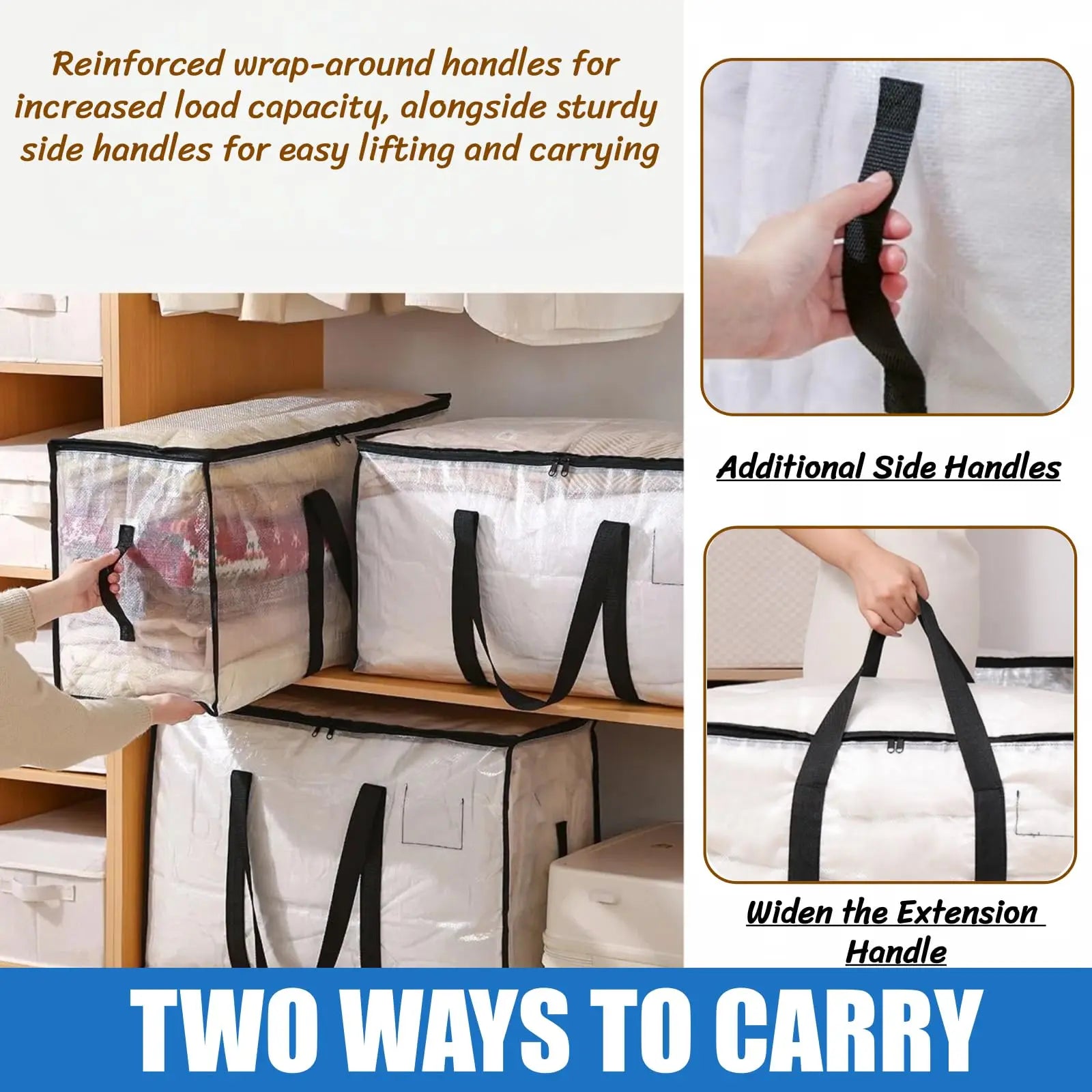 Extra Large Heavy-Duty Waterproof Moving Bags with Reinforced Handles and Zippers, Transparent Storage Totes for Clothes, Bedding, and Dorm Use (Clear - 88L)
