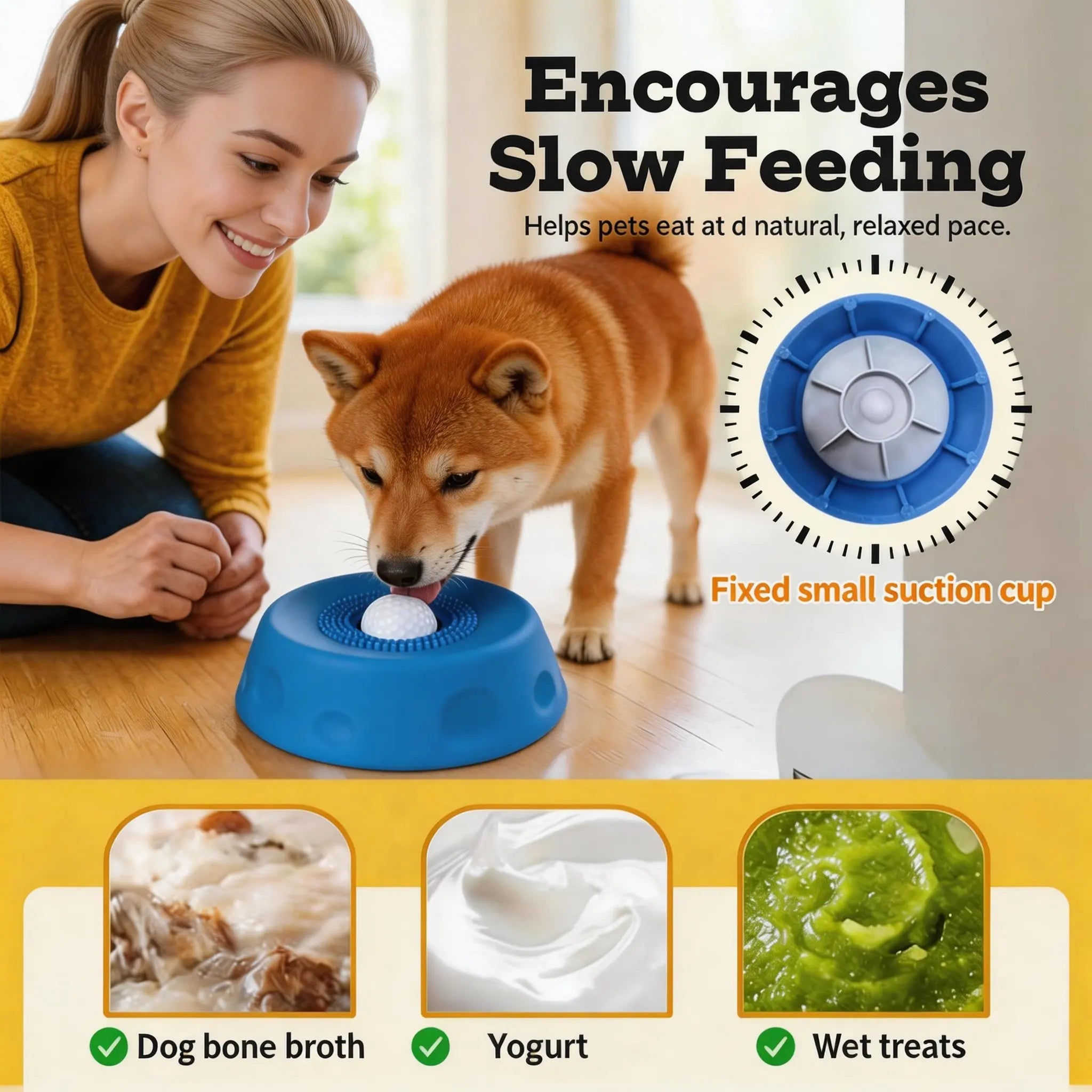 Gonxac 3-in-1 Suction Lick Dog Bowl with Integrated Treat Ball and Cleaning Bristles, Non-Slip Slow Feeder for Liquid Treats, Mess-Free Oral Care Enrichment Mat for Yogurt and Peanut Butter, Featuring 8 Durable Suction Cups